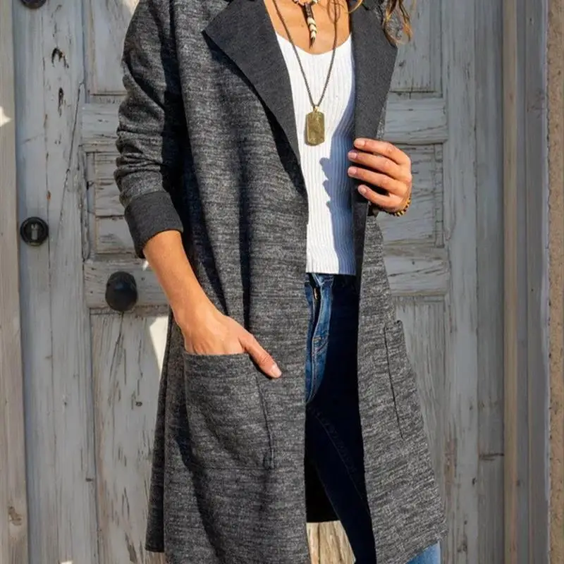 

New Casual Open Cardigan awl Jaet Independent Station Hot S Long Sve Pure Color Woolen Women's Faion Outerwear