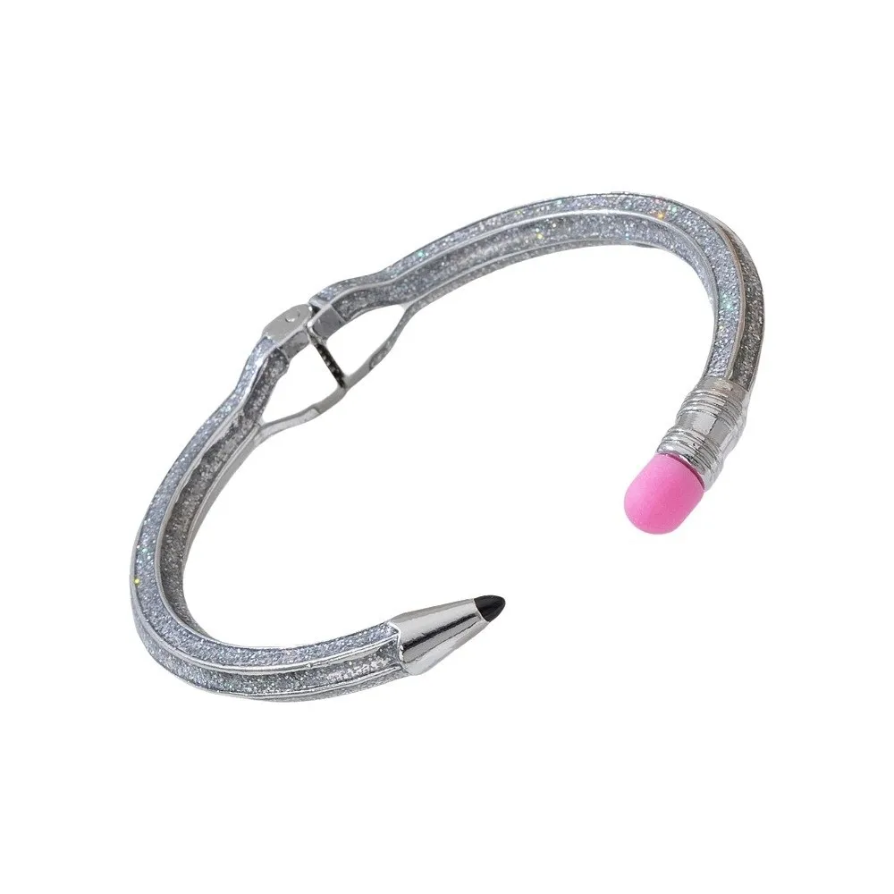 Vibrant Color Enamel Pencil Shaped Bracelet Flexible Spring Hinge Cute Eraser Detail Enamel Cuff Bangle Anti-Oxidant Alloy Base