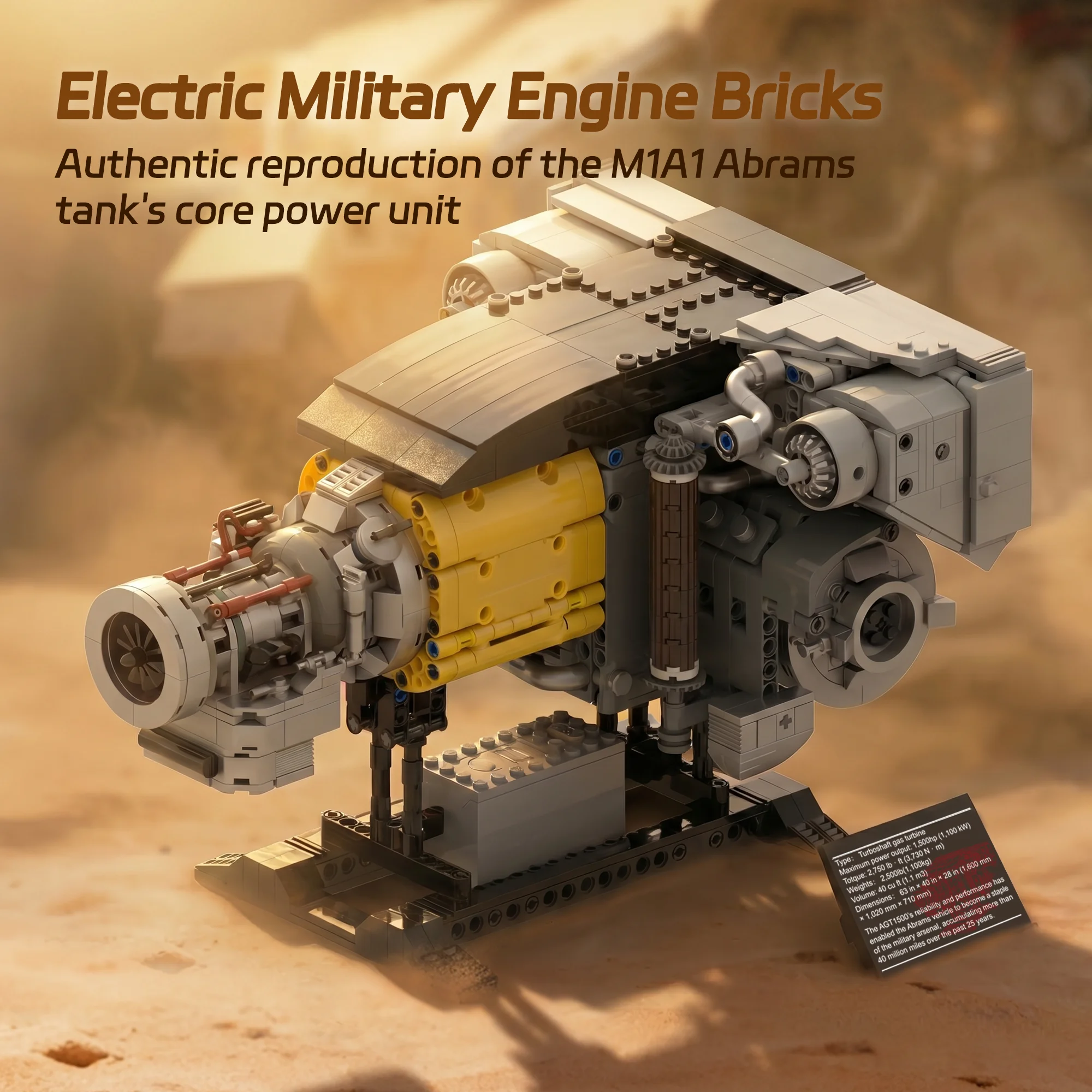 1388PCS AGT1500 Gas Turbine Engine Building Blocks Abrams Main Battle Tank Engine Model Bricks Desktop Ornament Toys Idea Gifts