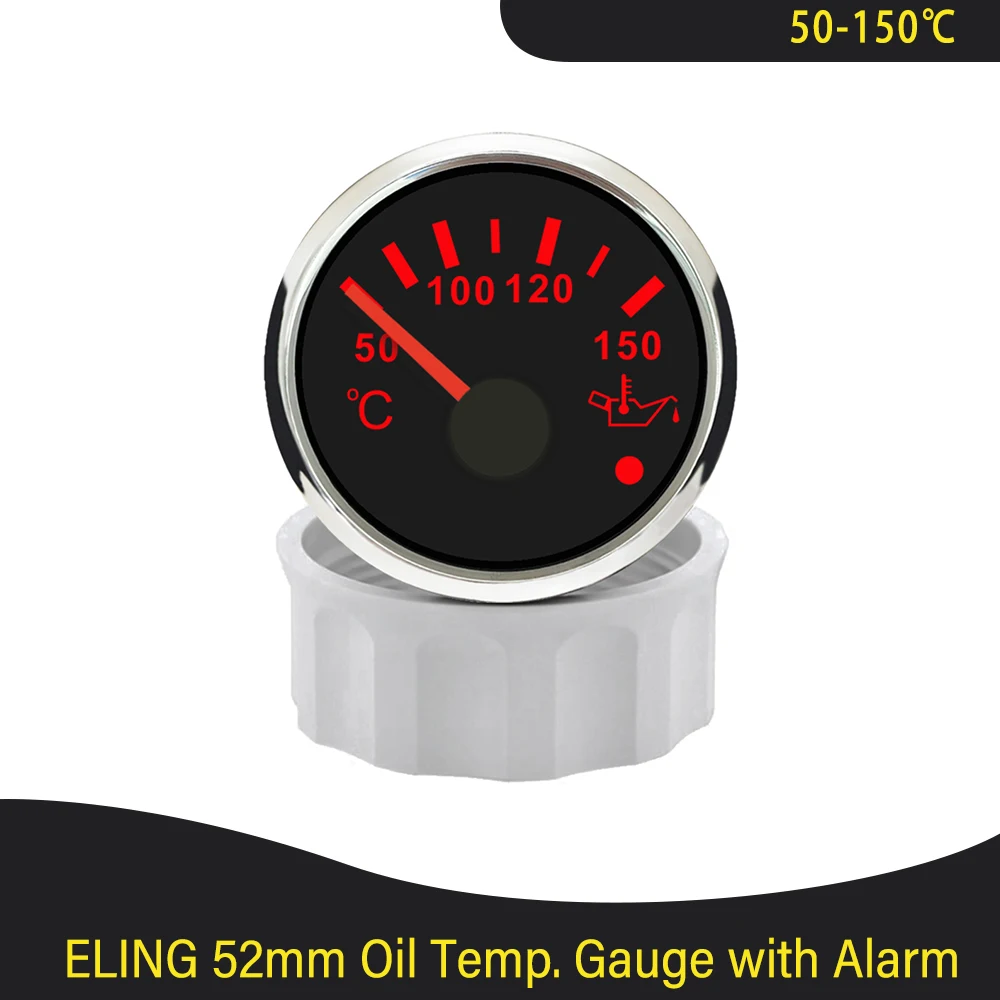 Waterproof Universal 52mm Oil Temp Gauge Meter 50-150℃ with Red Backlight and Light Alarm for Car Boat Truck Yacht 12V 24V