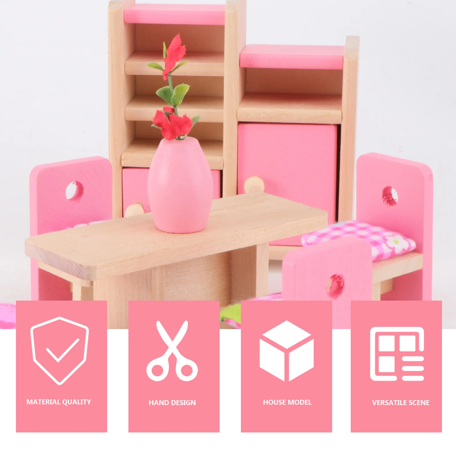 mini house Dining Room Wooden Furniture Set Table+Chair+Display Unit+Vase mini house furniture house furniture