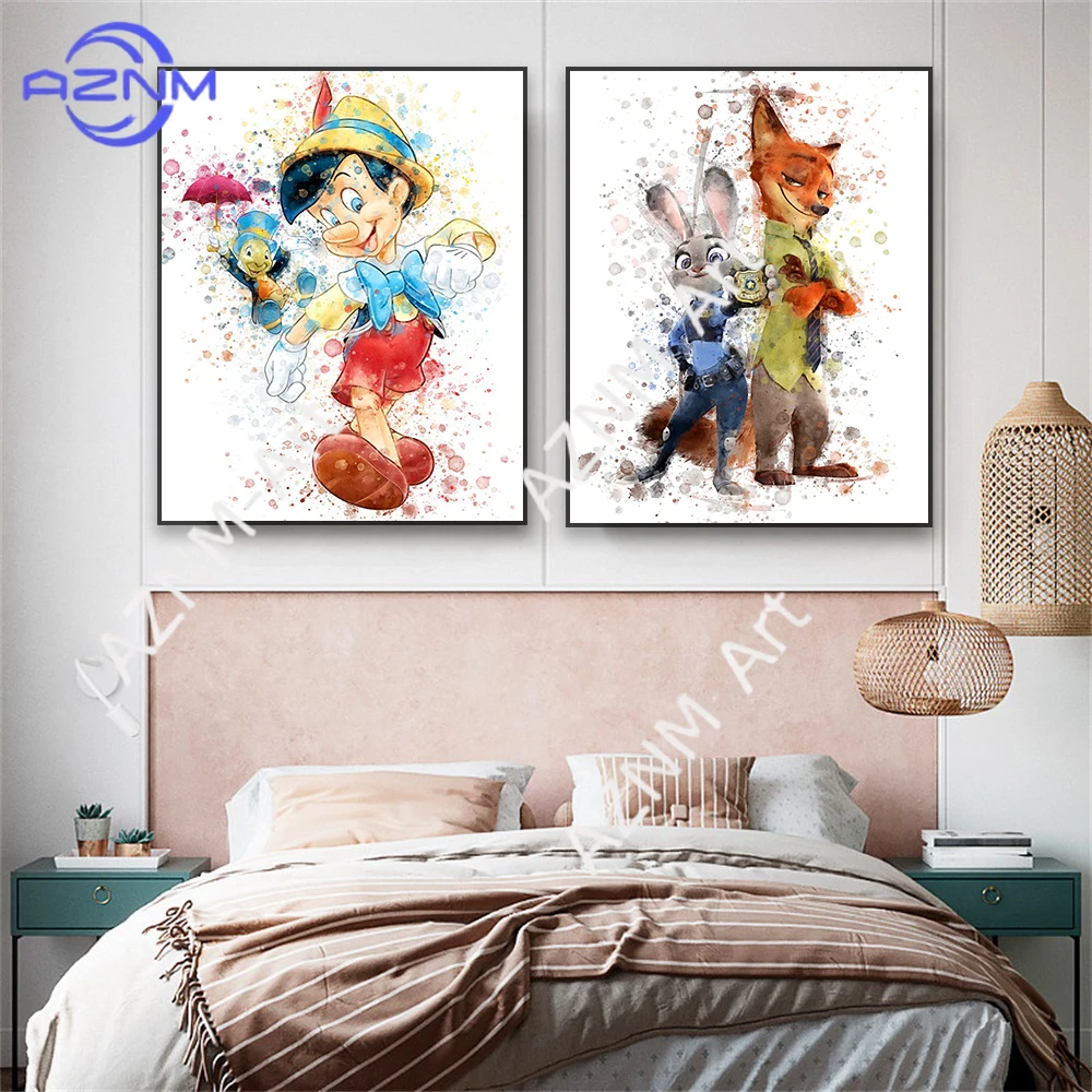 La Bella y la Bestia, Cogsworth y Lumiere, impresión artística en acuarela, Disney Zootopia, pintura en lienzo, Coco WALL-E, decoración para el hogar y el dormitorio