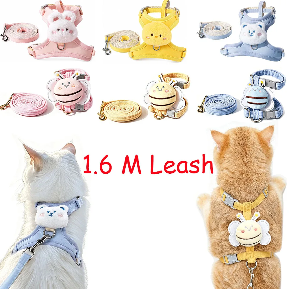 Random 2 PCS Cat Harness and Leash Set, Rabbit Harness and Leash Set, Costumes for Cats and Bunny, 1.6M Leash