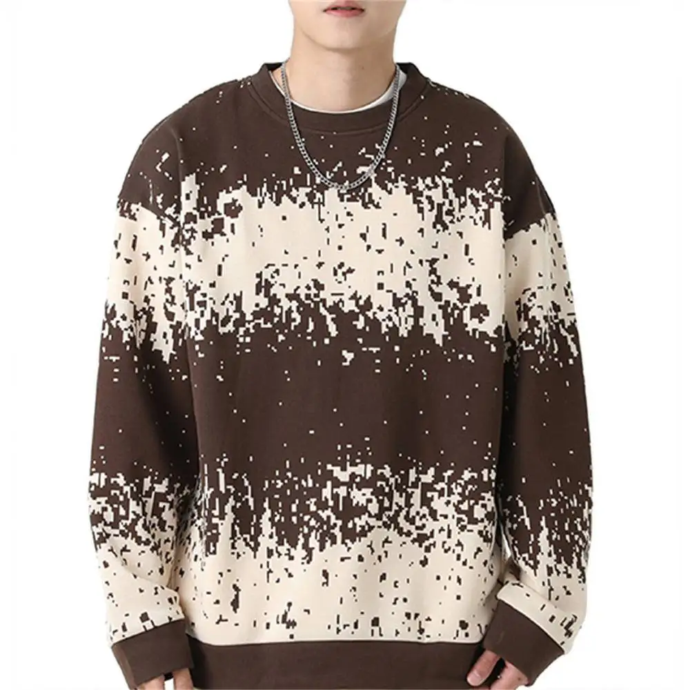 Men Sweaters Athletic Jacquard Jumpers Korea Style Warm Streetwear Trendy Youth Hip Hop Sweatshirt Comfortable Pullover Knitwear