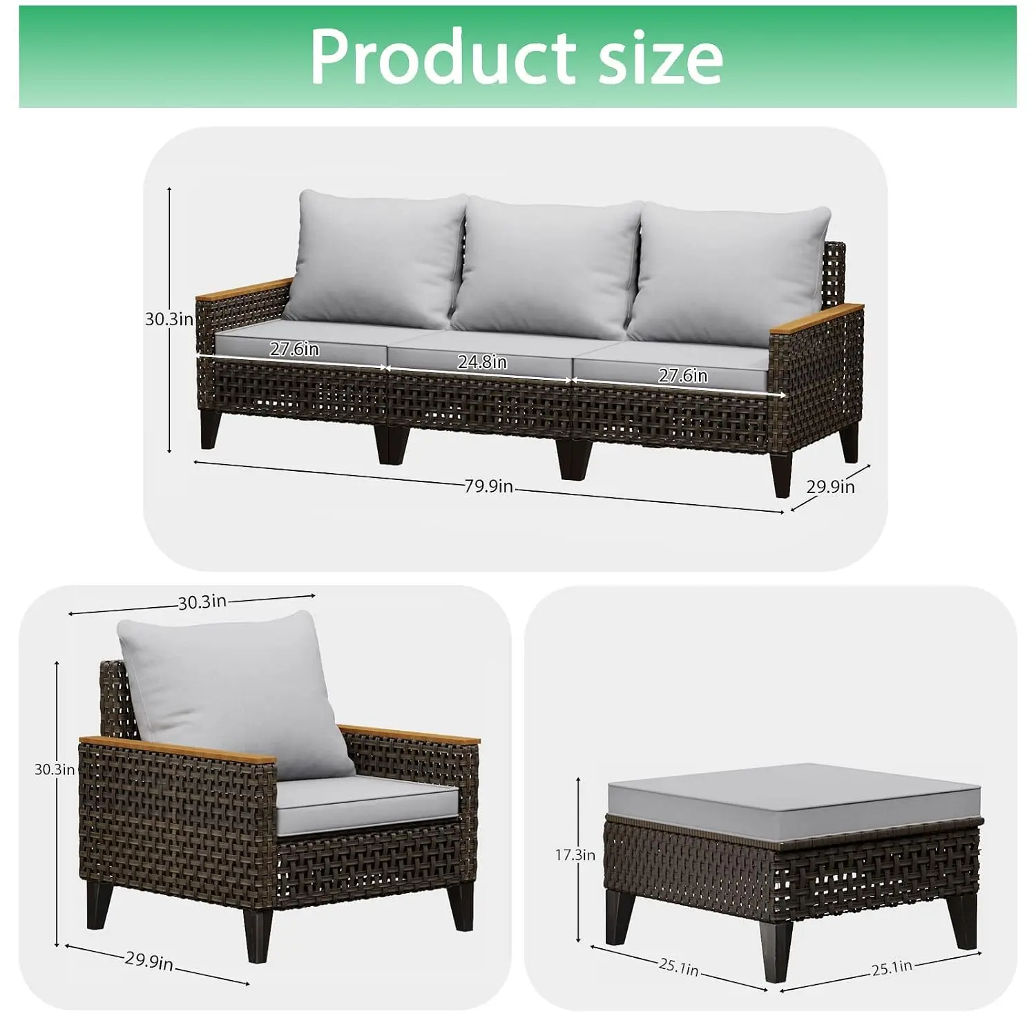14 Piece Outdoor Patio Furniture Set, Wicker Rattan Sectional Sofa Set with Thick Cushions & High Backrest,, Customized