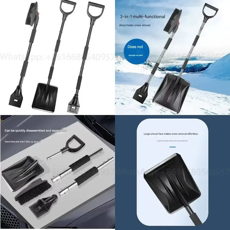 3 in 1 Heavy Steel Snow Shovel Kit with Detachable Ice Scraper Collapsible Brush MultiFunction Winter Car Snow