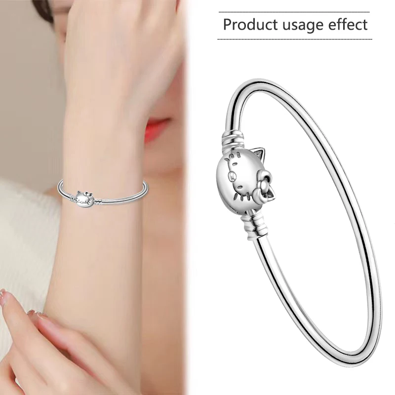 Hot Sell High Quality Silver Cat 17 18 19 20cm Bangles Bracelets Fit Original Bead Pendant Dangle Charm DIY Women Jewelry Gifts