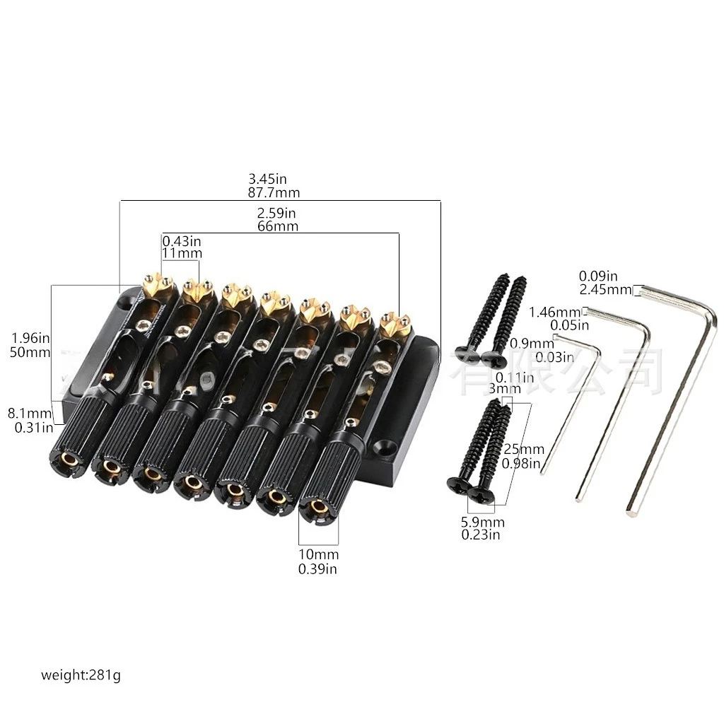 Black 7‑String Angled Headless Guitar Bridge Set Adjustable Saddles With Allen Wrenches Mounting Screws Electric Guitar