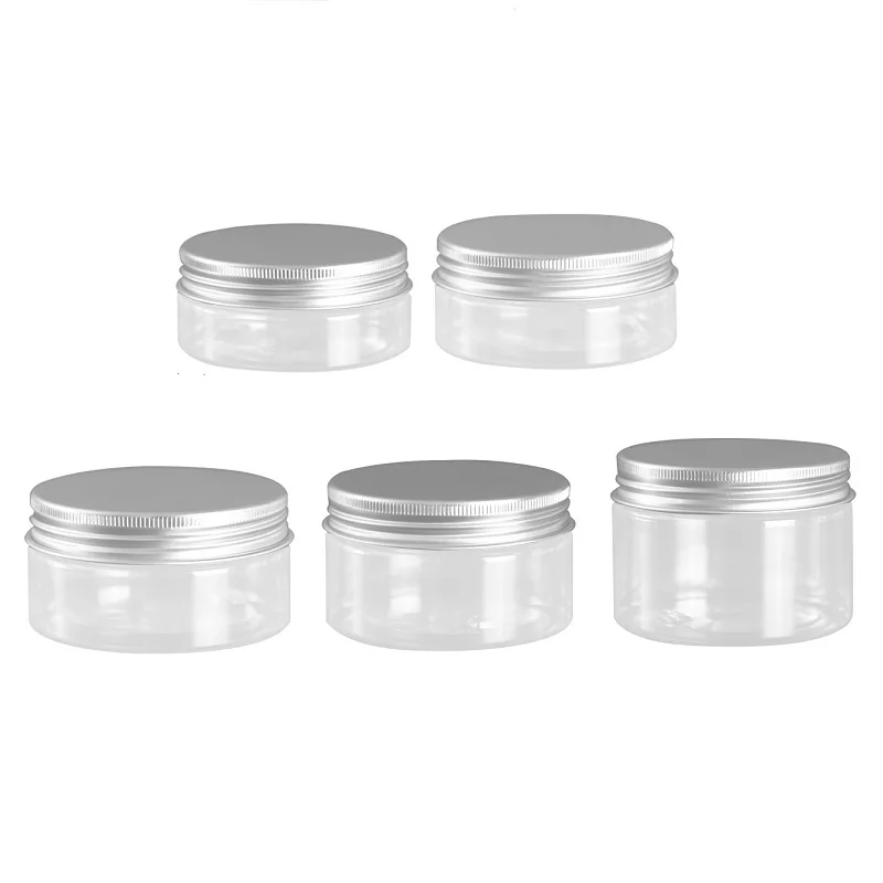 

20Pcs Plastic Empty Packaging Clear Pot Cosmetic Container 50ml 60ml 80ml 100ml 120ml Portable Refillable Cream Jar Silver Lids