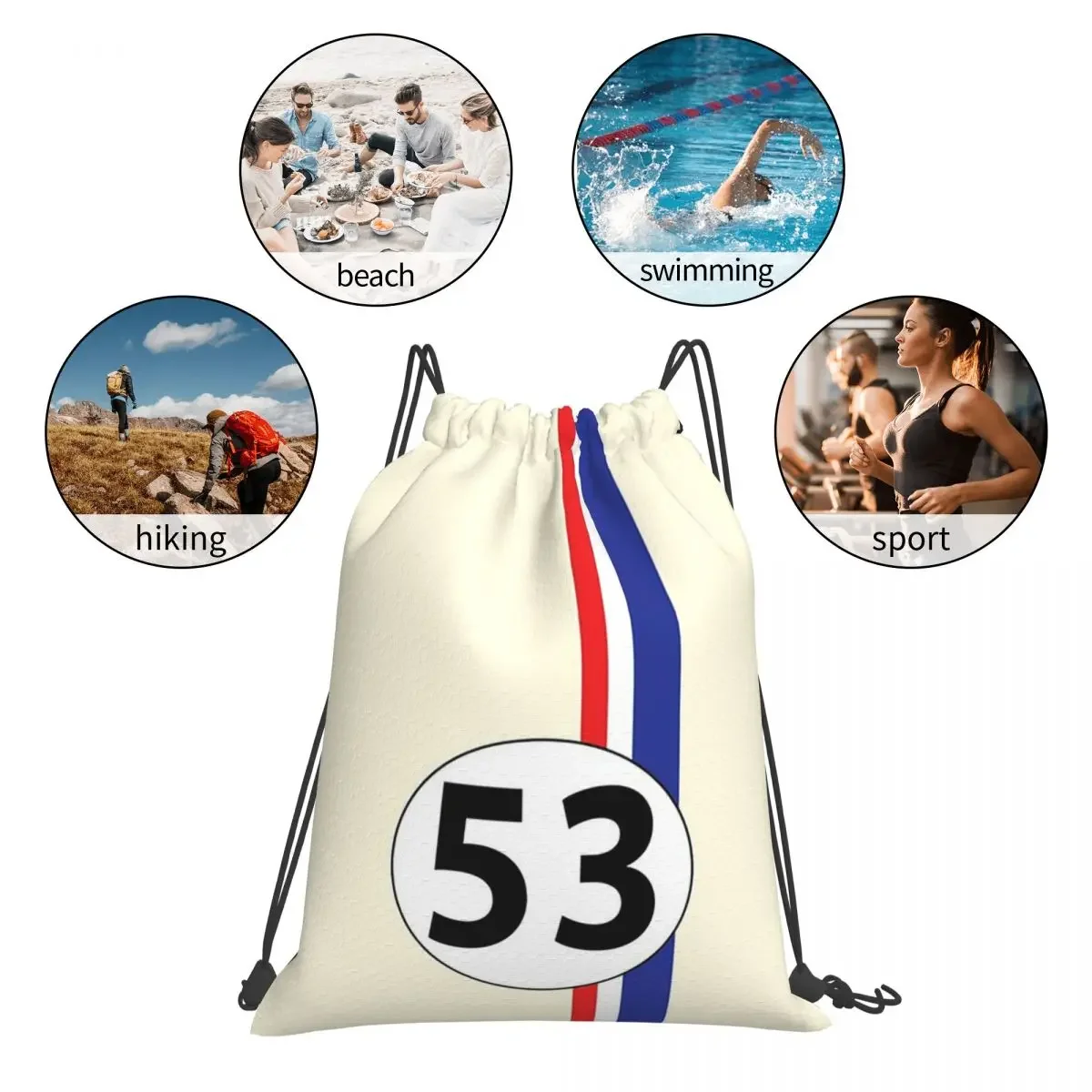 Herbie-mochila portátil con cordón para hombre y mujer, bolsa de artículos diversos con bolsillo, para estudiantes, número 53