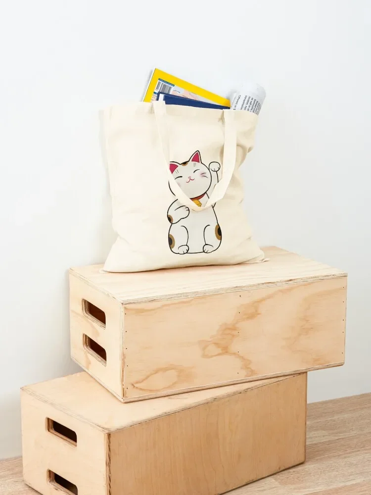 Maneki Neko Lucky Cat Tote Bag حمل حقيبة تسوق حقيبة لطيفة من القماش