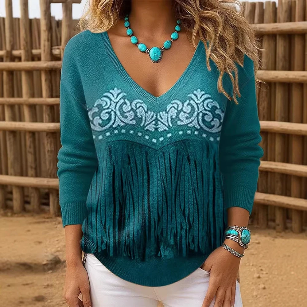 2026 Ethnic Women's T-Shirt Vintage Graphic Fashion Short Sleeved V-Neck Regular Tops Daily Print Tee Summer Spring Casual Tops