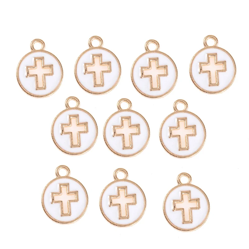 New 20pcs/lot 12*15mm Candy Color Round Hollow Cross Charms Oil Drop Pendant DIY Bracelet For DIY Handmade Jewelry Accessory