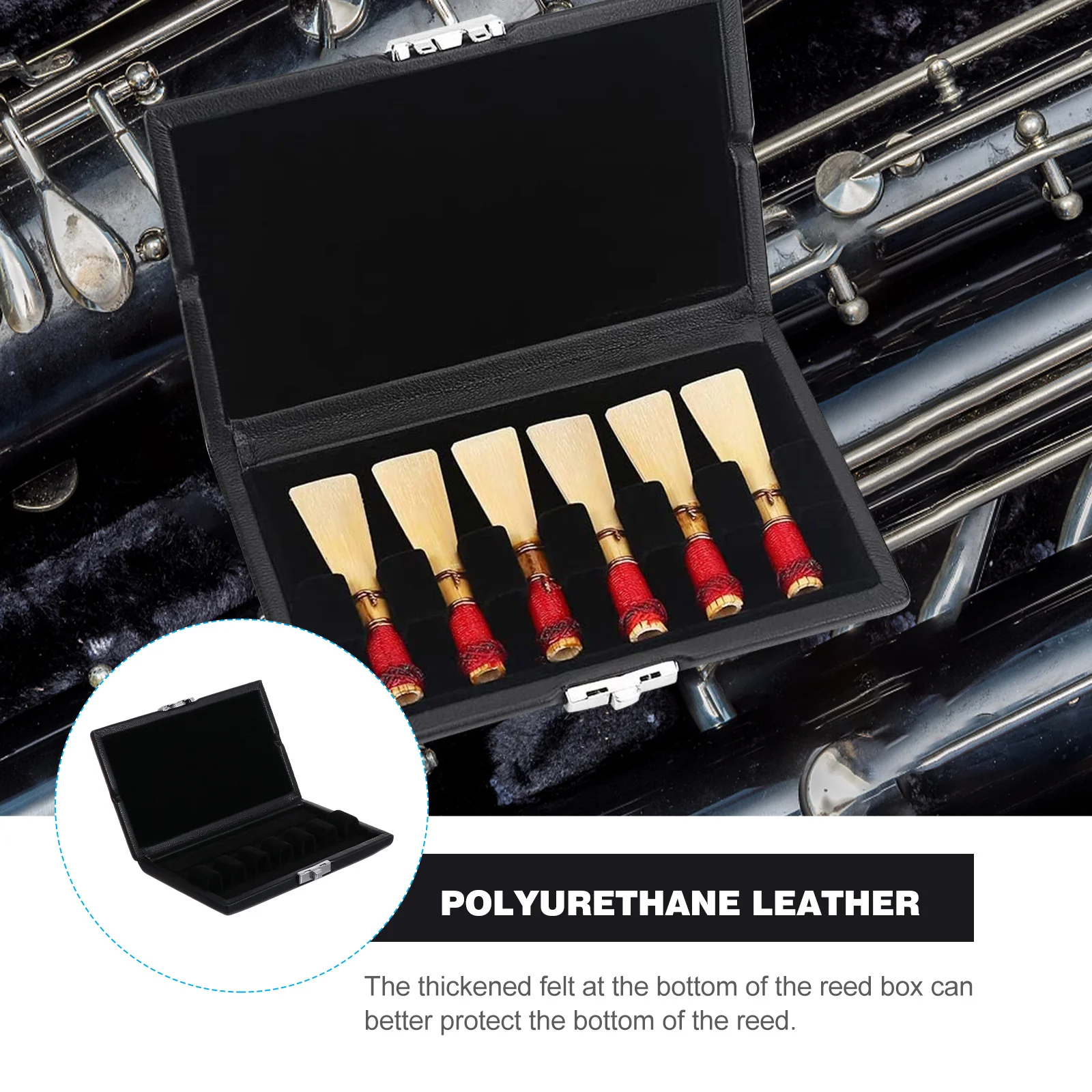 

Bassoon Reed Case PU 6 Slots Metal Lock Secure Reed Container Carrying Box Reeds Storage Holder Reeds Storage Box