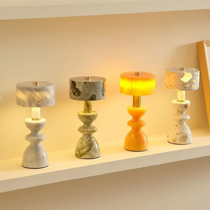 Marble jade table lamp coffee desktop bar lamp, Nordic ins creative simple rechargeable bedside night light