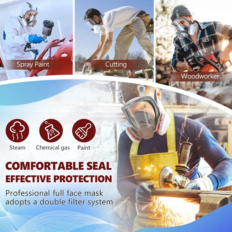 

Полная маска Пылезащитный полный респиратор Ядерная маска с фильтрами Защитная пылезащитная маска для защиты покраски-AT35