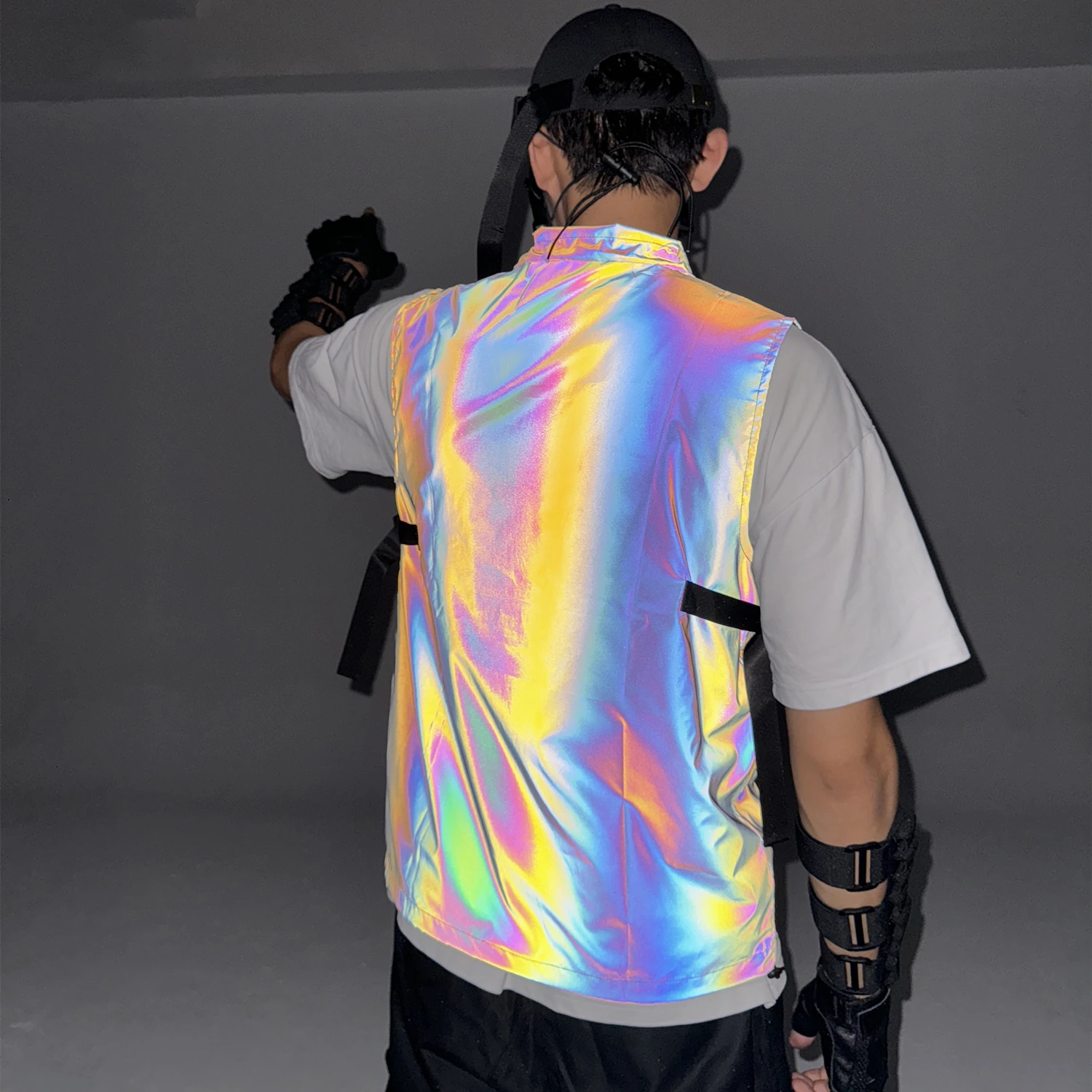 

Fashion Tide Color Reflective Sleeveless Jacket New Versatile Tactical Punk Techno-style Waistcoat Reflective Vest