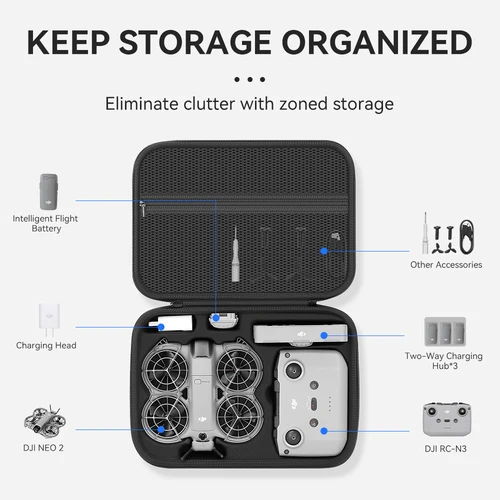 Imagen 2 del producto XFJI Estuche de transporte para DJI NEO2 Combo bolsa de almacenamiento carcasa dura bolso de hombro de cuero PU apto para RC-N3 controlador Drone Accesorios