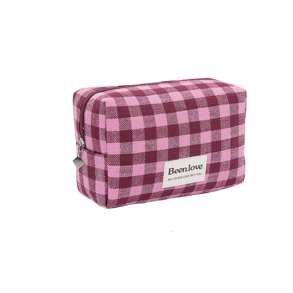 

Simple Lattice Plaid Cosmetic Bag Large Capacity Zipper Travel Wash Bag Waterproof Polyester Toiletries Bag Trips
