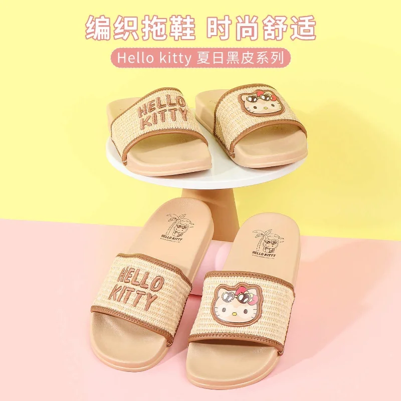 

Original Hello Kitty Summer Dark Color Series Woven Fashionable Girls' Home Slippers With Anti-Slip Soles Comfortable Durable