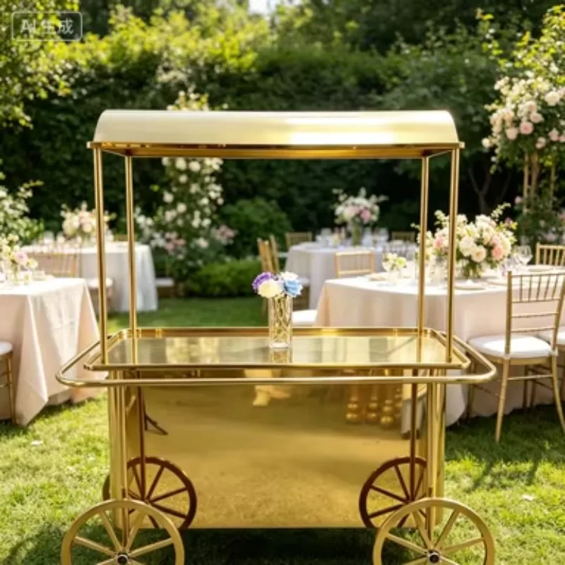 Gold Metal Wedding Candy Cart Roof Luxury Dessert Display Cart for Birthday Baby Shower Bridal Shower Party Event Decoration