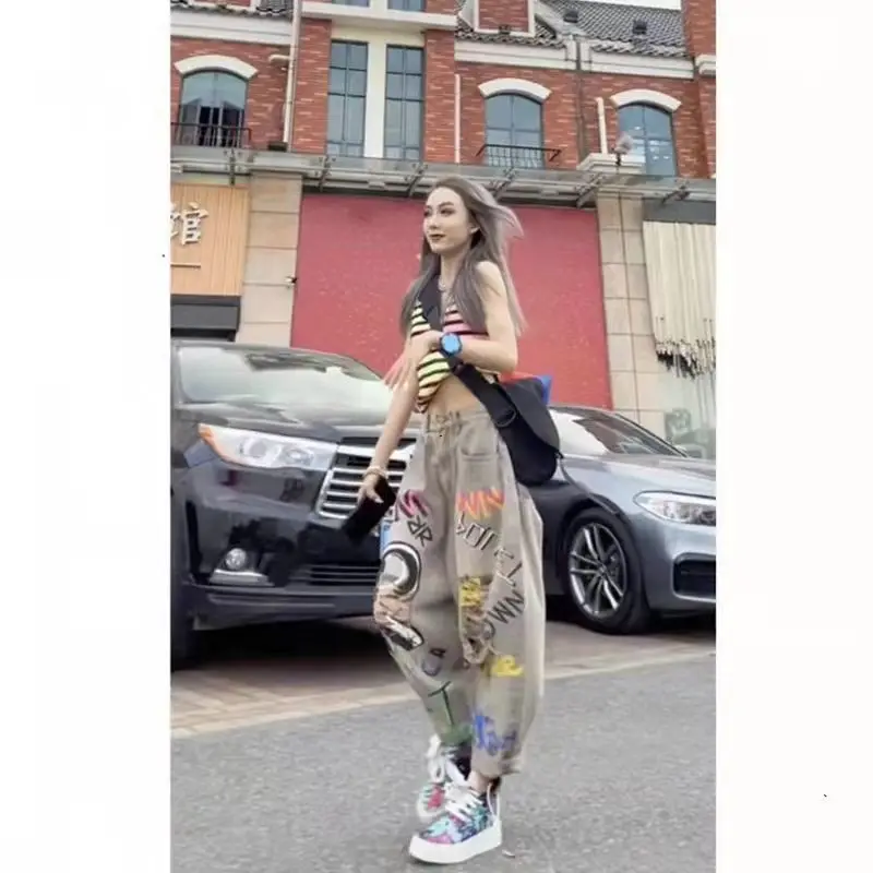 High Waist Punk Jeans Denim Harem Hip Hop Pants Women Pantalones Loose Casual Ladies Pants Trousers Streetwear New Fashion