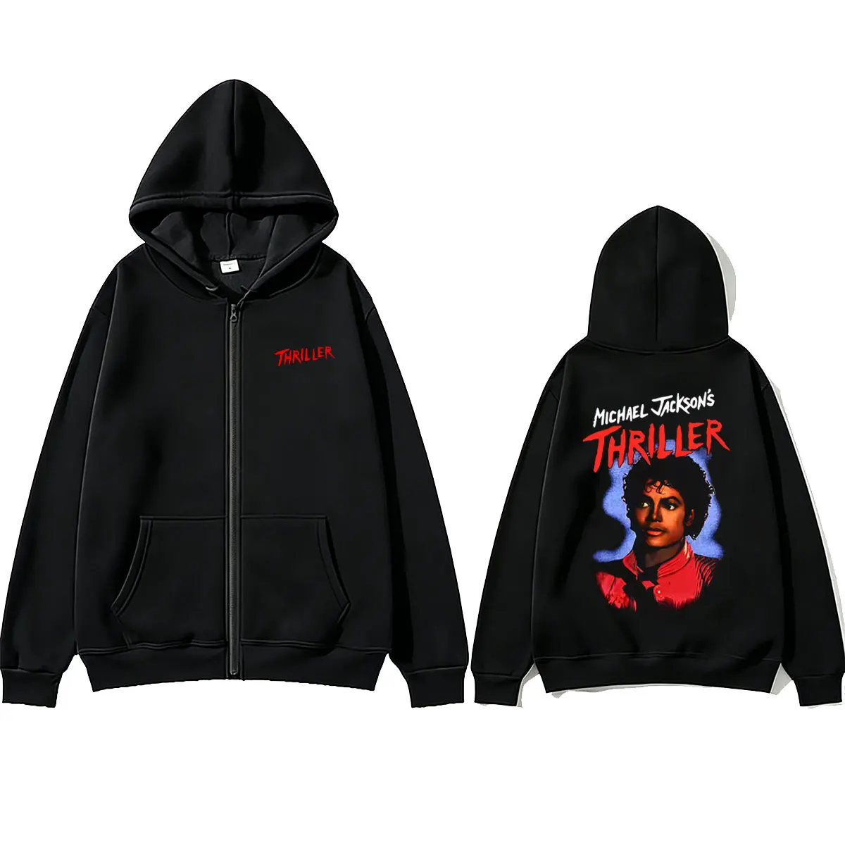 Michael Jackson Thriller Merch Zipper Hoodie Men Women Vintage Gothic Rock Zip Up Jacket Coat Men's Fashion Oversized Streetwear