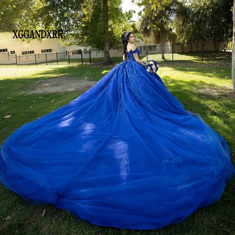 Vestido De baile azul real De lujo para quinceañera, Vestido De fiesta De tul con cuentas, dulce Vestido De princesa De 16 Años, 2024