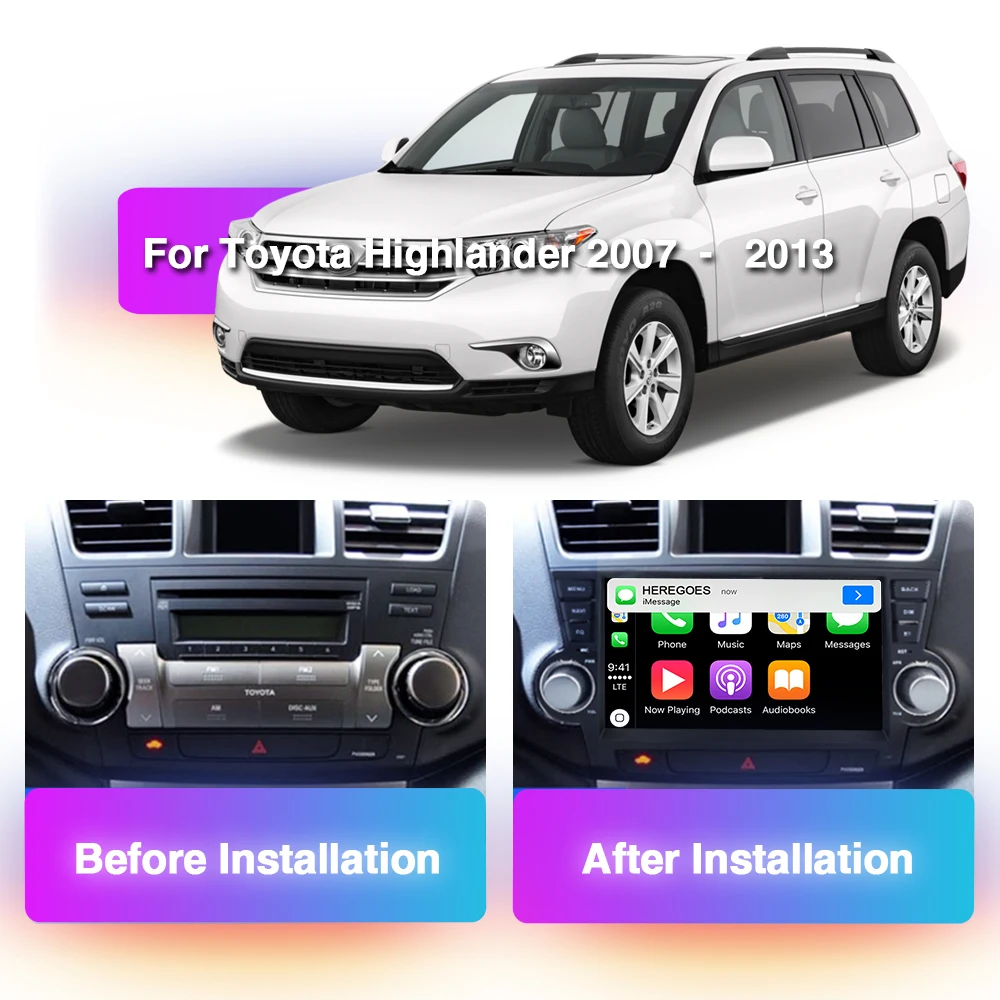 Carplay DSP 2Din Android 11.0 Car GPS Multimedia Player For Toyota Highlander 2 XU40 2007-2013 Autoradio Stereo Radio 8+128GB BT