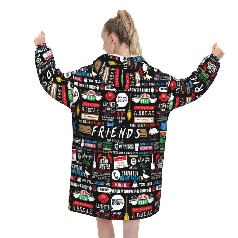 Classic TV Show Central Perk Friends Print Wearable Blanket Hoodie Oversized Sweatshirts Warm Cozy Flannel Fleece Sherpa Blanket