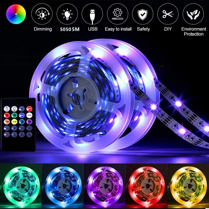 Led Strip Lights 5050 RGB TV Backlight luces Led Tape Through The Wall USB Bluetooth Control 5V Flexible Ribbon Lights For Room