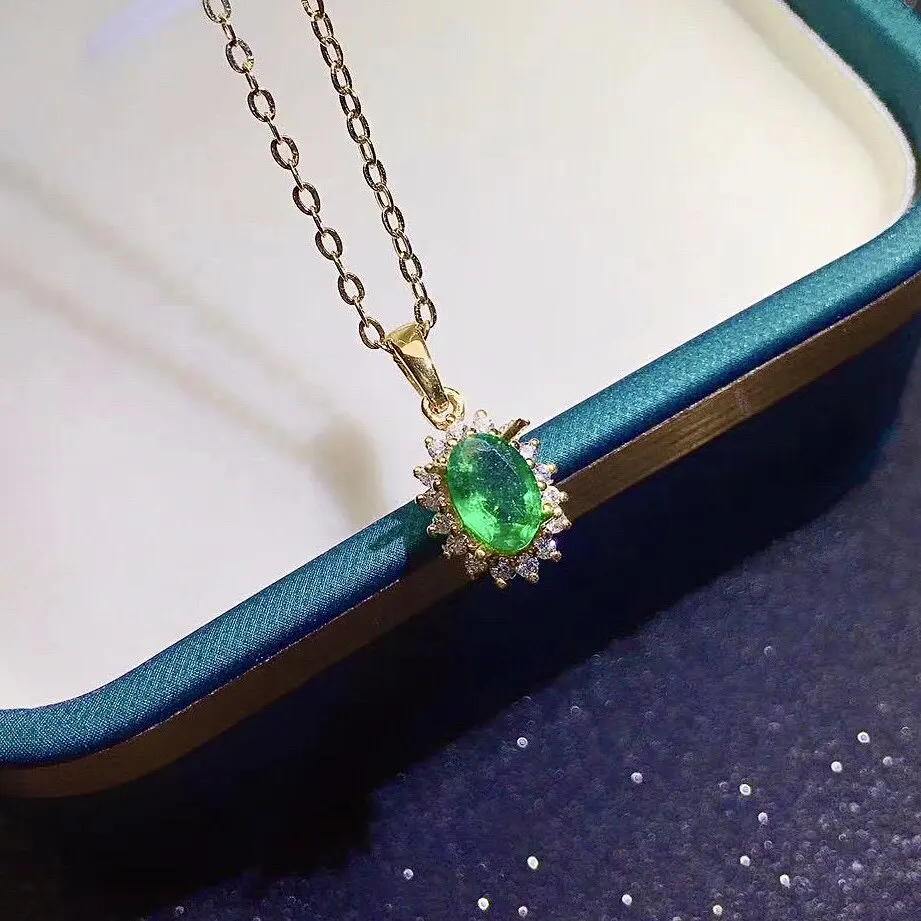 Hotsale 925 Silver Emerald Pendant Natural Emerald Necklace Pendant 0.5ct 4mm*6mm for Woman Gold Plated Gem Jewelry