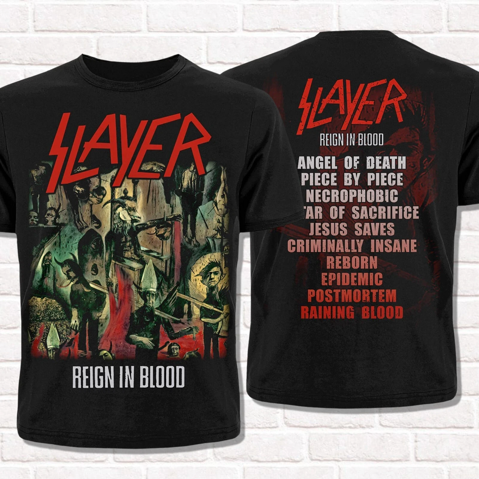 تي شيرت Slayer Show No Mercy Graphic Print للرجال والنساء فضفاض بأكمام قصيرة لملابس غير رسمية طوال العام ملابس فاخرة #2