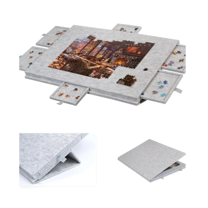 1000-Piece Puzzle Board with Sliding Drawer, Portable 6-Compartment Storage Organizer for Family Game Nights