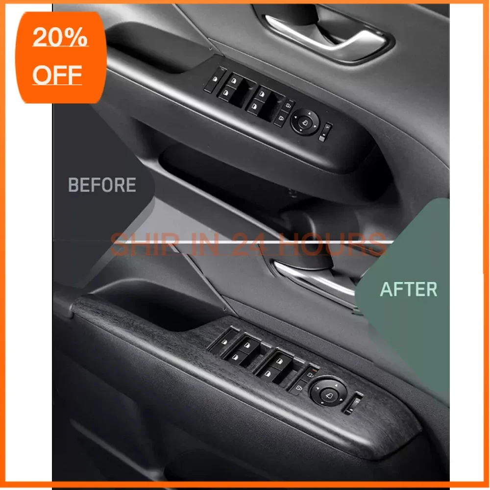 UOSO Wood Grain Door Armrest Pad Decal Window Switch Button Cover For Hyundai Kona SX2 2024 2025