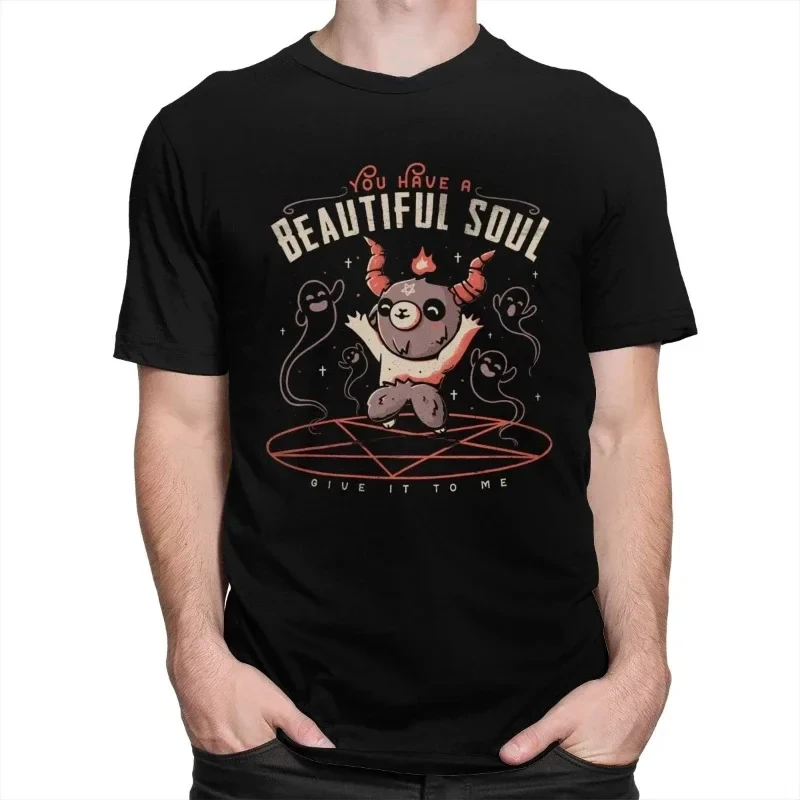 Kawaii Satan Demon Ghost Occult Goat Graphic Shirts Kawaii Clothing Anime Shirt Men Short Sleeve T Shirt Cool Baphomet TShirt