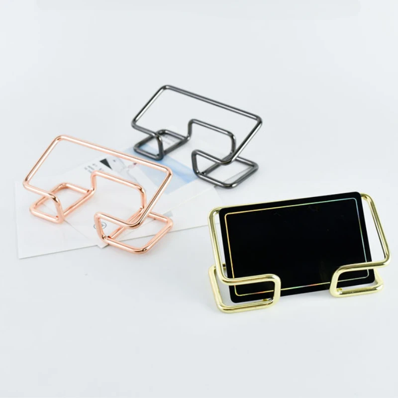 Metallic Desktop Business Card Holder Rack Display Stand Shelf Metal Bracket Cards Organizer Storage Box Office Desk Accessories