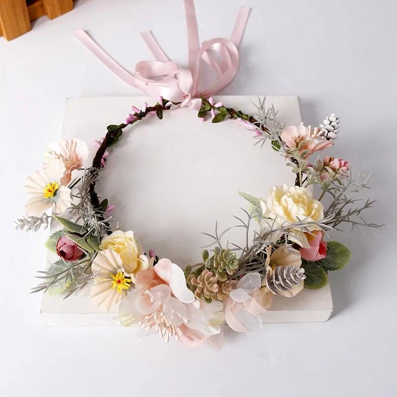 Girl Flower Wreath Hairband Bridal Headdress Vintage Bohemian Travel Vacation Simulation Flower Wreath Headdress Wedding Decor