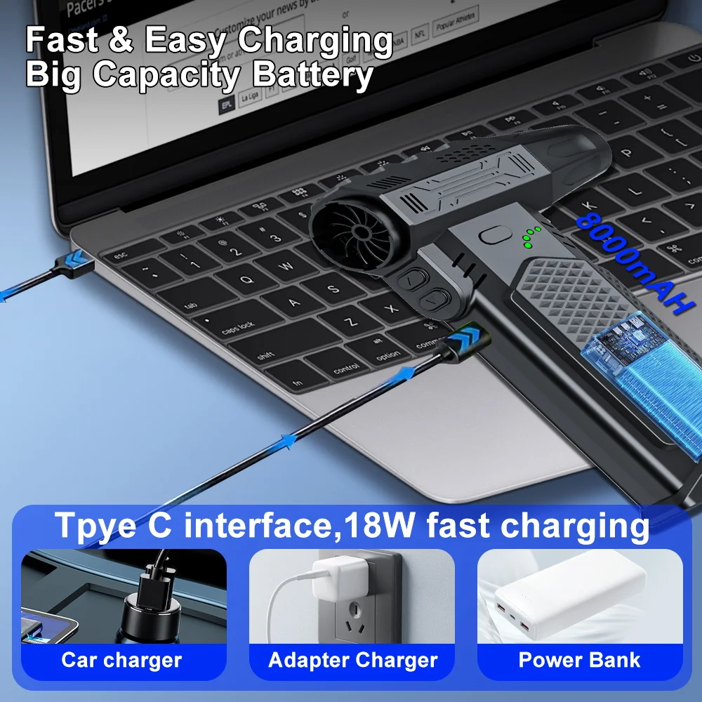 2025 ضربة وشفط 2 في 1 المحمولة توربو مروحة نفاثة مروحة عنيفة الكهربائية منفضة الهواء تنظيف منفاخ أداة 400000 دورة في الدقيقة تهب الثلوج