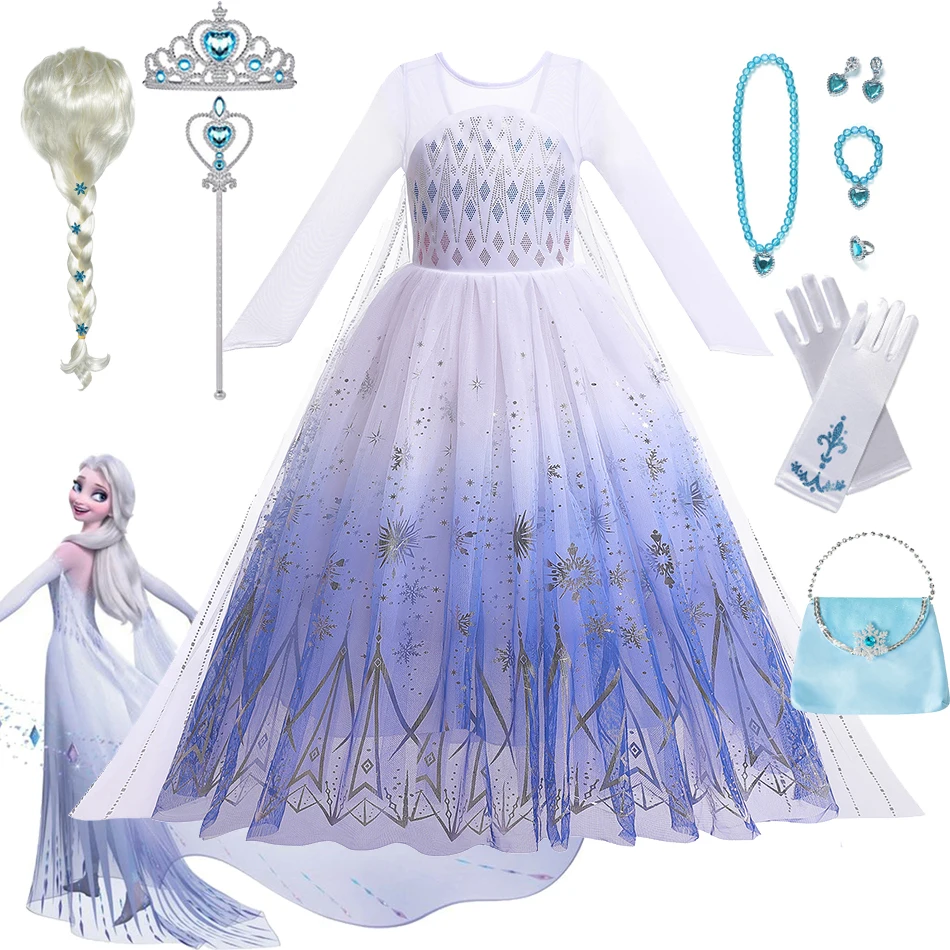 Disney Girls Frozen Elsa Birthday Party Princess Dress White Sequined Mesh Vestido Halloween Cosplay Snow Queen Carnival Costume