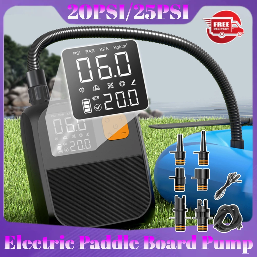 Elektryczna pompka do SUP, pompka do desek SUP 20PSI 25PSI, przenośny kompresor powietrza do kajaków, łodzi, materacy
