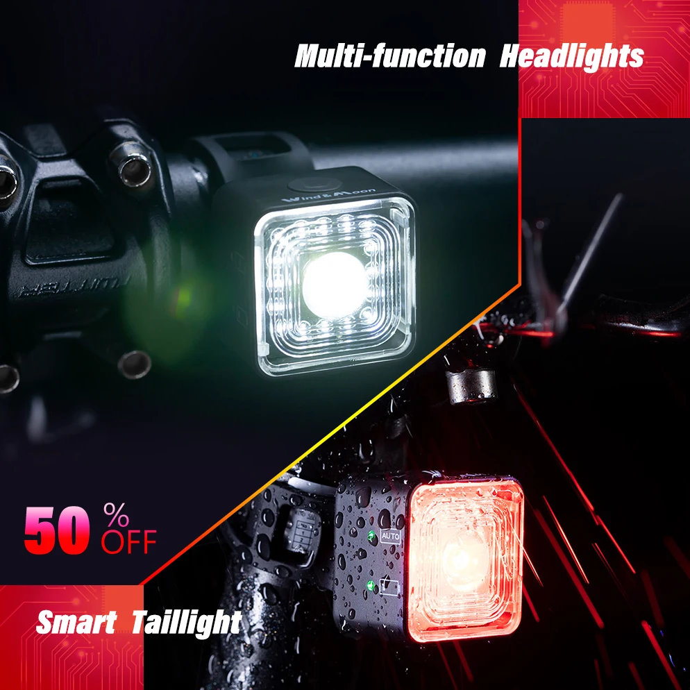 Bicycle Lamp Multi-function Bike Headlight Smart Taillight Intelligent Brake Sensing Riding Safety Warning IPX66 Waterproof