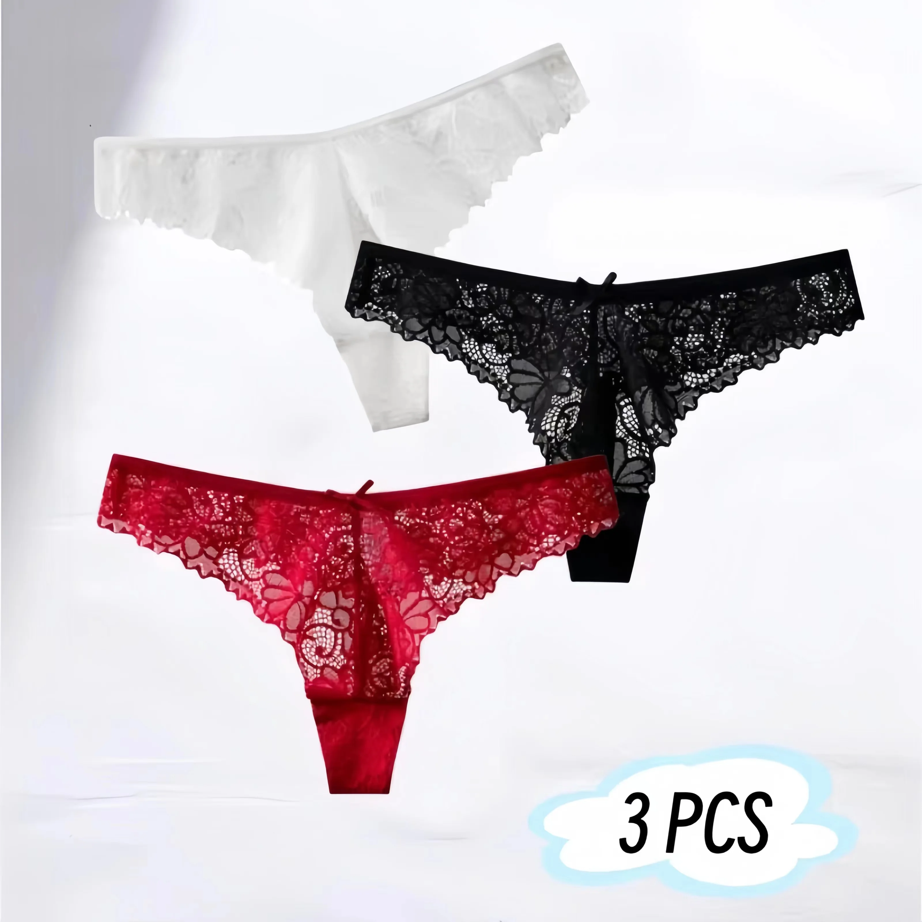 

3 PCS Women's Thong Invisible Low Waist European and American Style Lace Bow Women's Summer G-string Skin-friendly