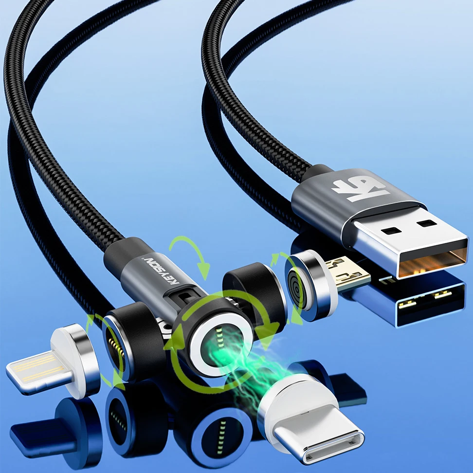 KEYSION 3A cavo USB magnetico cavo da gioco girevole cavo di ricarica rapida tipo C magnete caricabatterie dati cavo Micro USB per telefono cellulare