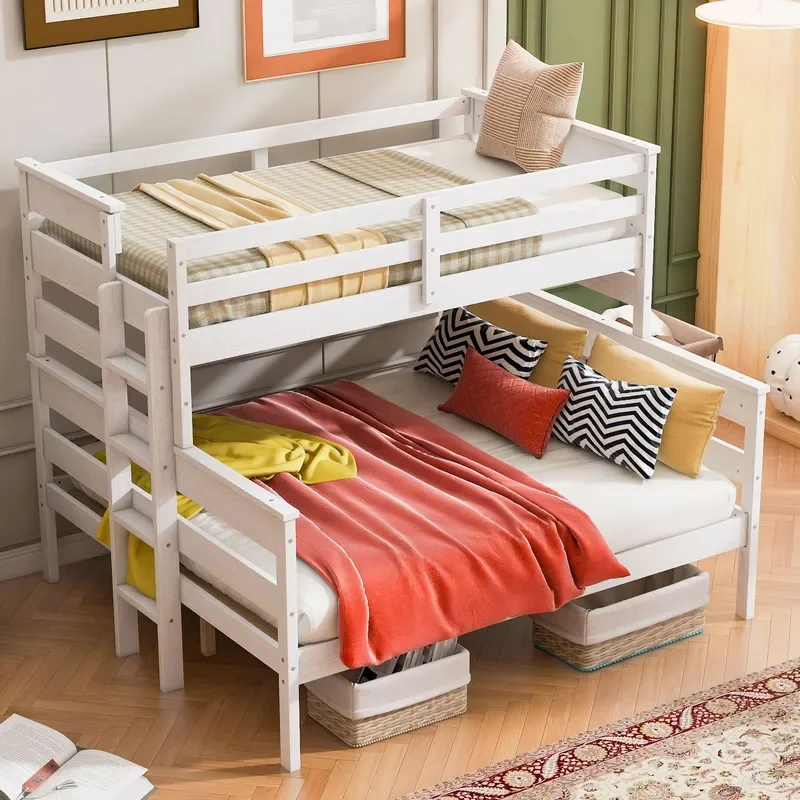 Split Solid Wood Bunk Bed with Storage Drawers for Kids Bedroom Space Saving Twin Over Full Loft Design