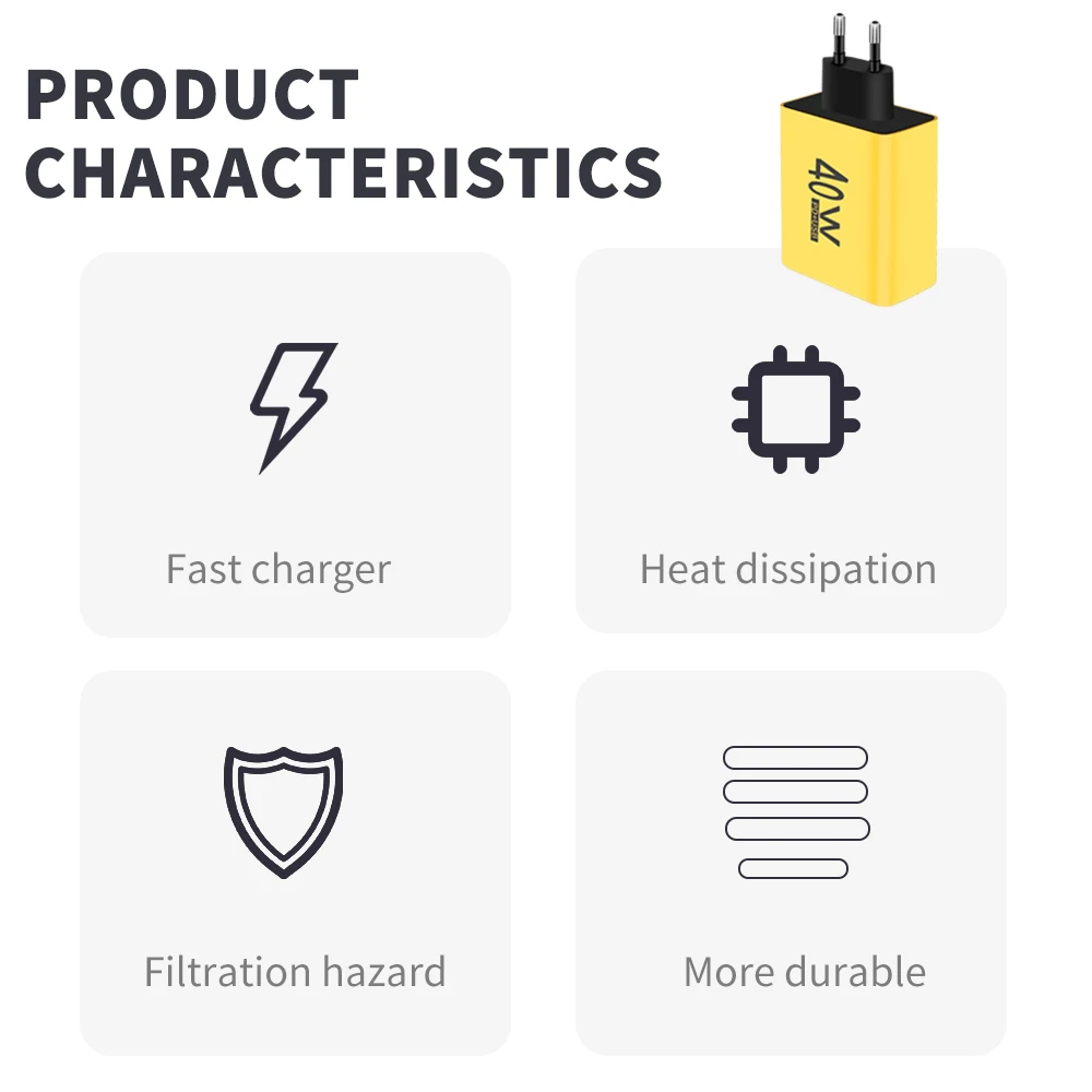 PD 40W USB Type C Fast Charging Charger For Samsung iPhone Huawei Xiaomi Multi Ports USB Quick Charge Type C Phone Power Adapter