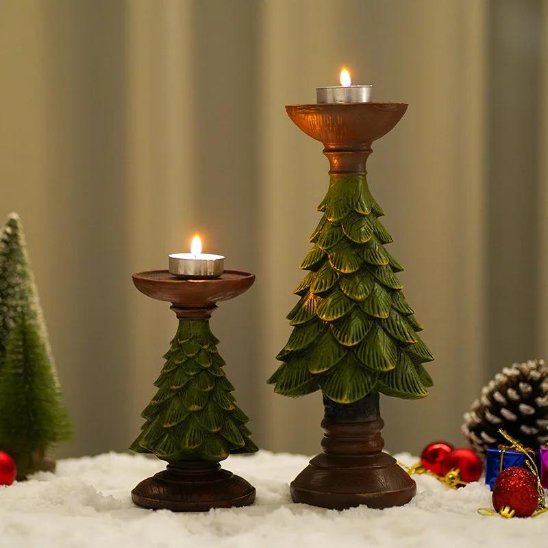 NORTHEUINS Resin Vintage Candlestick Home Objects Christmas Tree Decoration Candle Holder Dinning Room Desktop Props Ornaments