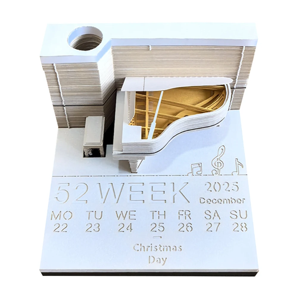 Calendário de mesa de piano 2025 calendário de mesa criativo escultura em papel arte bloco de notas bloco de notas 3d arte calendário escultura em papel presente