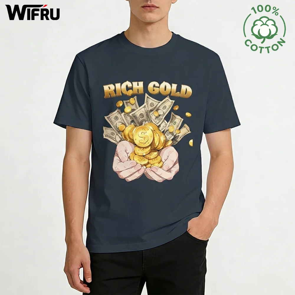 

Money And Gold Wealth Graphic Tees Men's Skin-friendly Pure Natural Cotton T-shirt Breathable Oversized Cotton High-Quality Tops