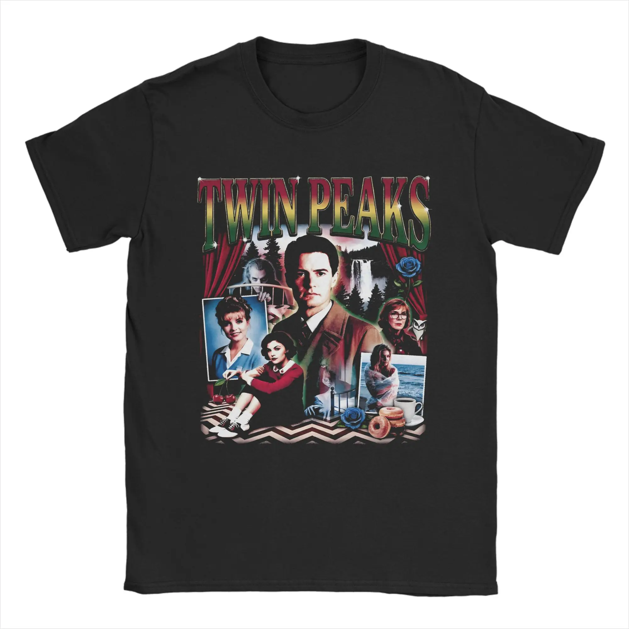 Twin Peaks Retro Mystery Collage  T-Shirt Novelty Pure Cotton Tee Shirt Round Collar Short Sleeve T Shirts Summer Tops